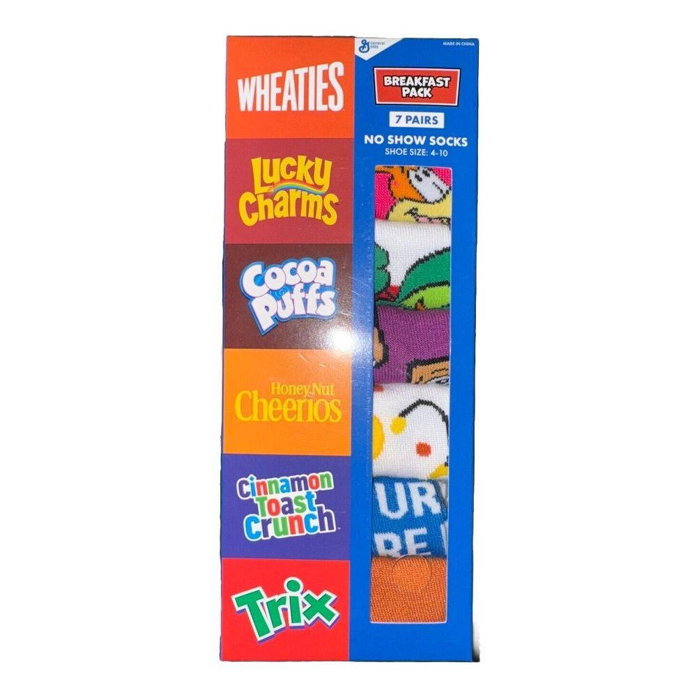 General Mills Cereal Breakfast Pack 7 Pairs No Show Socks Shoe Size 4-10 NEW
